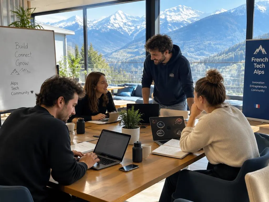 Entrepreneurs de la communauté en atelier, face aux sommets alpins